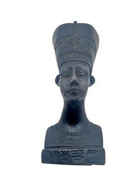 Vintage Egyptian Queen Nefertiti Black Chalkware Bust Figurine Reproduction
